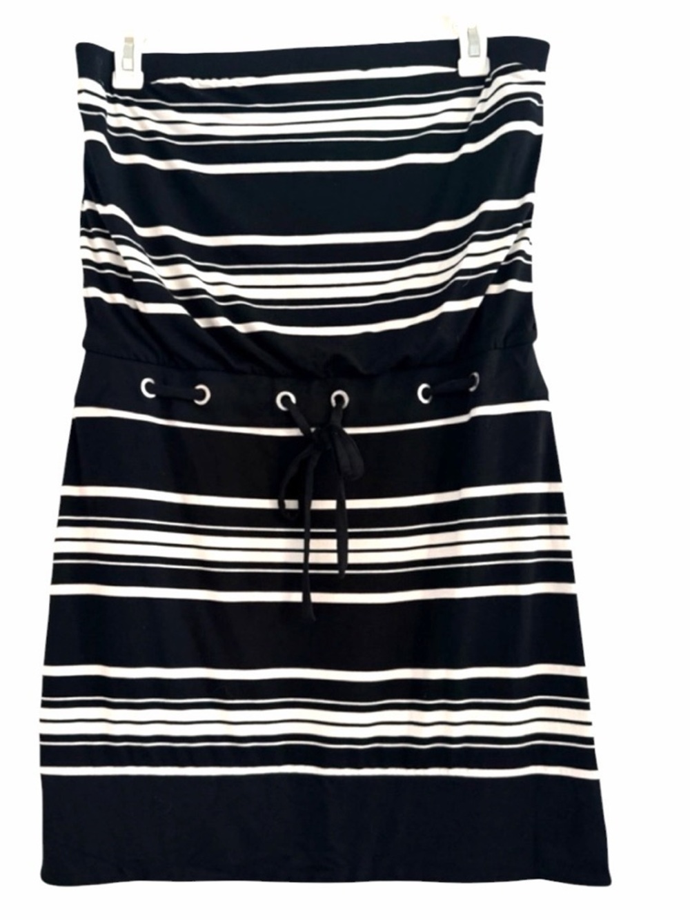 White House Black Market Black and White Strapless Stripe Dress